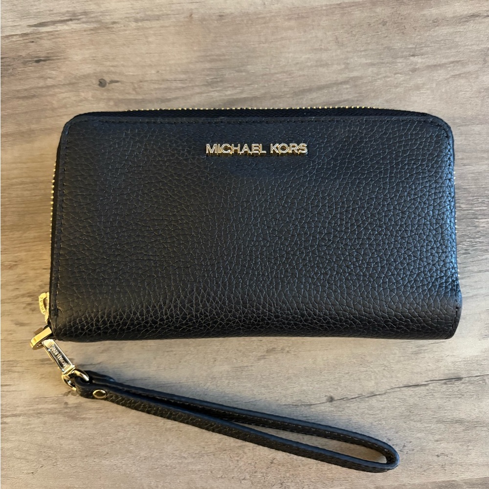 Michael Kors Black Leather Wristlet